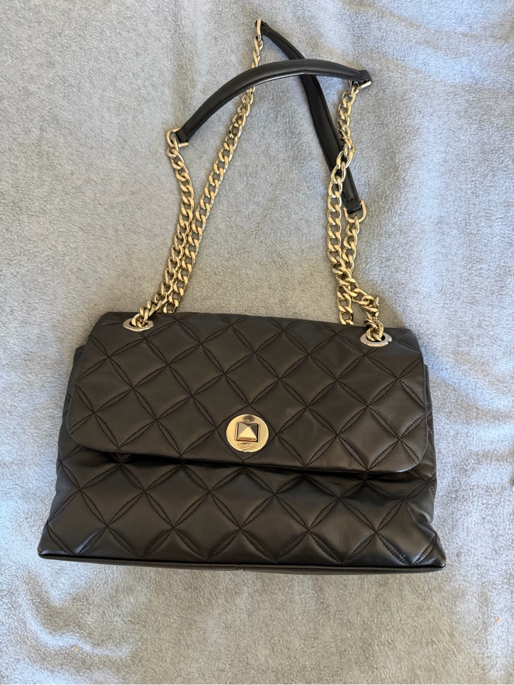 kate spade Black Quilted Leather Shoulder Bag with Gold Chain